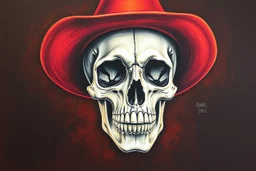 front facing skull (wearing a cowboy hat, confederate), airbrush