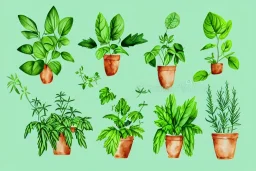 Vector plants and herb set illustration. Watercolor illustration color