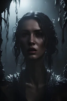 Crying woman, dark creatures around, surrealism, intricate environment, dark atmosphere, 8k octane rendered, unreal engine 5, high contrast, high resolution, cinematic lights, masterpiece, 3d