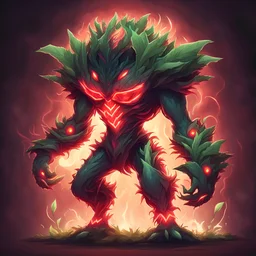 A living plant monster empowered with glowing red pluspower, in card art style