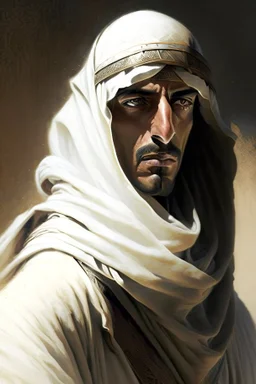 An Arab warrior in plain robes and a pale face