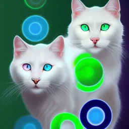 Gato branco de olhos azuis e gato preto de olhos verdes juntos em forma de ying yang