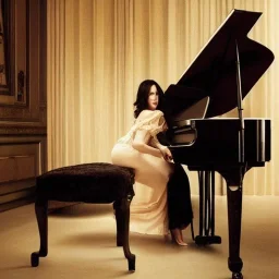 monica bellucci like woman playing piano