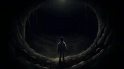 He was born in a deep hole in the ground. At night