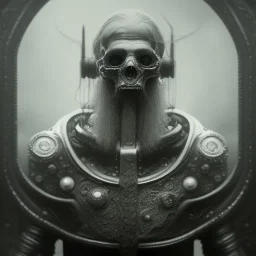 A viking with muscles and sharp blaids, hr giger, scary, steam punk, realistic, made in octane, cinematic, ultra-realistic, extremely detailed octane rendering, 8K, VRAY Super Real ar 2:3, dof photorealistic futuristic 50mm lens hard lighting dark gray tintype photograph, realistic lighting, sepia color