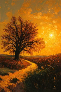 the silent presence in which everything else appears; in the style of Vincent Van Gogh; dazzling; golden hour; golden ratio