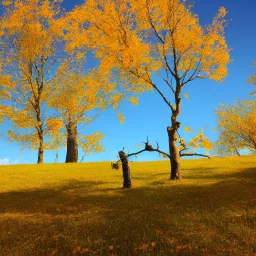 one lonely ginkgo tree at the end of the world, autumn sunny day, in the style of the legend of zelda: breath of the wild