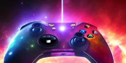 shiney xbox elite controller odd design. nebula backround . sunflare . centred