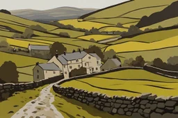 Yorkshire dales in the style of kyffin Williams