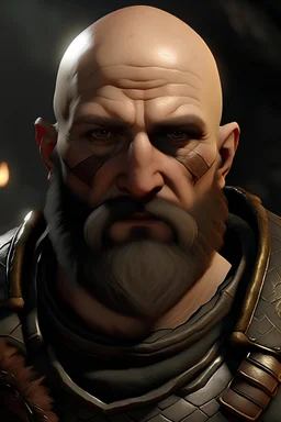 Bald guy with beard in gow