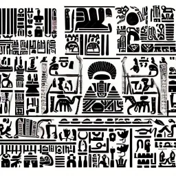 mix between Aztec glyphs and Egyptian hieroglyphs writing systems