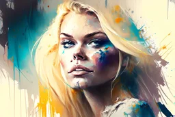 portrait of a blonde woman on an old canvas, gouache Splash art concept art 8k resolution
