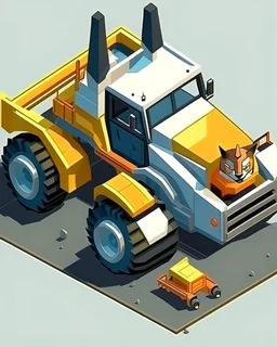 Isometric bobcat skidsteer with front bucket attachment, 3d cartoon proportions, Digital painting