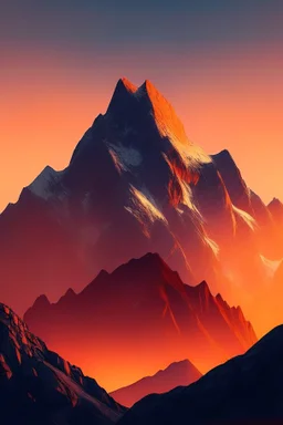 big rock mountains with and orange dawn sky with no clouds close montains