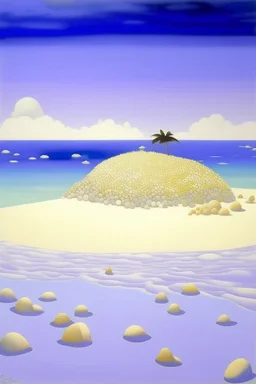 A light purple island with glimmering seashells painted by Lyonel Charles Feininger