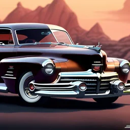 fullbody Drawing of '1948 Tucker Torpedo',intricate detail,by andrea bonelli,Kilian Eng,Ohrai,evan lee,three quarters view, toned colors,16k