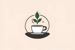 Minimalist logo that represents a tidy workspace with a plant and a hot cup of coffee