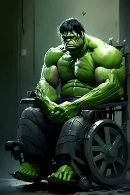 hulk sitting in a wheelchair