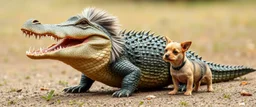 crocodile dog with fluffy hair, doing dog things and small dog