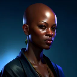 game art style character realistic black woman bald