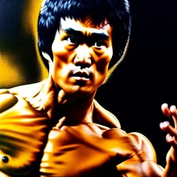 Ultra detailed fullbody Portrait in oil on canvas of Venom merges Bruce lee,extremely detailed digital painting,extremely detailed face,crystal clear Big eyes, mystical colors ,perfectly centered image, perfect composition, rim light, beautiful lighting,masterpiece,8k, stunning scene, raytracing, anatomically correct, in the style of Wizyakuza and robert e howard and InHyuk Lee and Ohrai Noriyoshi and Simon Bisley.