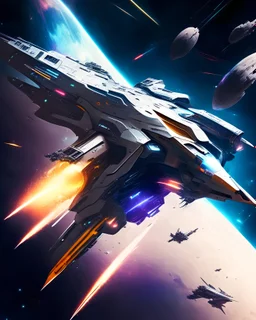 A super-advanced fighter in space for galactic travel with all the combat facilities