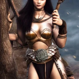 body amazon viking woman godess beauty forest snow black hair fighter