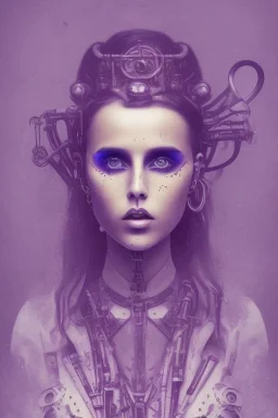 Danish singer MØ face,Abstract steampunk, purple tones,