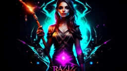 poster, a fantasy girl on a bright background holds a magic staff, with the ERAZE logo. The edges of the image fade to black.