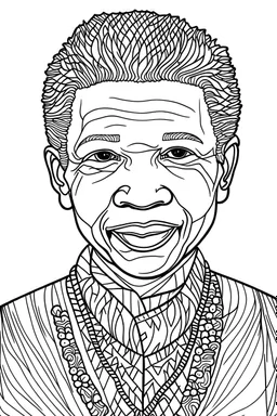 Nelson Mandela, b&w line art style fashion, preppy style, simple line art, one line, line art, line drawing style, white background, full body, picture, coloring book style on white background, well composed, clean coloring book page, No dither, no gradient, strong outline, No fill, No solids, vector illustration, –ar 9:11 –v 5