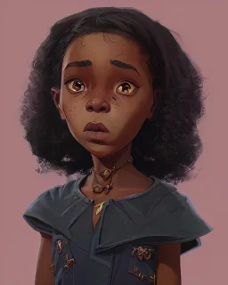 Portrait of a beautiful dark skinned little girl witch with dark curly hair by Jim Kay