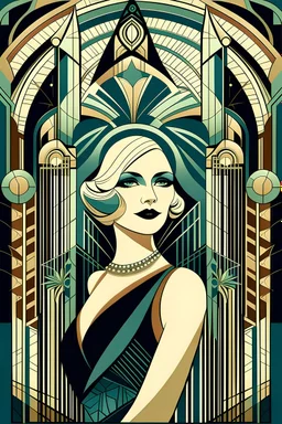 Design the cover of a catalog for a magazine called “Art Deco”. - The word Art Deco must appear. - There must be a background that is reminiscent of the art deco decorative style: geometry, buildings, contrasting colors, zig-zag, stylized people, etc.