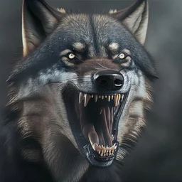 black alpha wolf baring teeth photorealistic