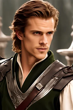 Hayden Christensen as Anakin in white shirt and black leather armor, red lightning, steel sword, long hair slick back, green eyes,