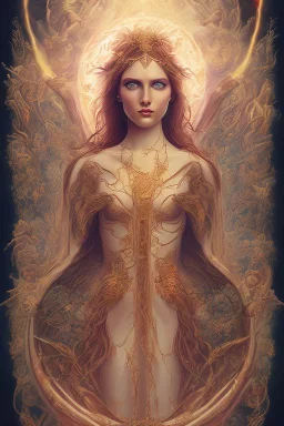 Create an image of a Wiccan Mayday Goddess. The goddess should be depicted as a beautiful and powerful figure, surrounded by symbols of the element of fire. Her hair should be long and flowing, and she should be dressed in a flowing gown or robe. In the background, include imagery of flowers, greenery, and perhaps a bonfire or other symbols of the Beltane celebration. The image should evoke a sense of joy, celebration, and spiritual connection to nature.