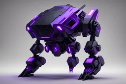 a small geometric hypermodern black and deep purple neon quadrupedal robot with 1 ominous hexagonal eye