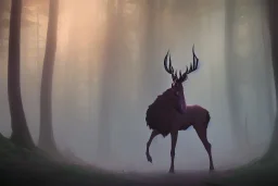 Mystical fantasy stag in the forest, high definition, gigantic antlers