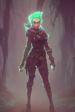 steampunk elf in a neon dystopian forest