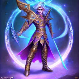 cosmic mage, elf, male, battle mage, cosmic sword, epic, cosmic magic, long ears