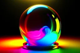 Bright rainbow color liquid moving doing circles inside a crystal sphere with magical energy and neon light