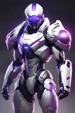 Futuristic soldier that heavily resembles Samus Aran, but is male. Has purple lighting for the visor and arm cannon, and is white armor