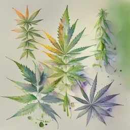 Generate an asymmetrical arrangement of weed joints, each placed in different area of the canvas, with subtle variations in size and orientation. watercolour sketch