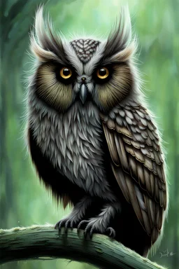 Hairy moth owl hybrid creature