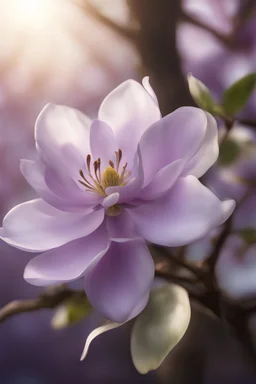 Half Tree Magnolia Flower Purple Light Translucent Layered Close-up Clear Distant Blur Poetic Photography Flat View Realistic 8K HD