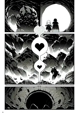 A black heart in the center of an immense cave., greyscale