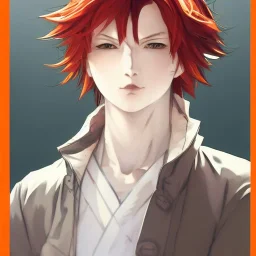 Detailed anime boy, crimson red hair, wolf ears, orange colored eyes, white trench coat, intricate details, full body portrait, keep head in frame, slight smile, black Japanese motif, concept art, highly detailed, digital painting, concept art, sharp focus, illustration, art by Yoji Shinkawa, WLOP and greg rutkowski and alphonse mucha and artgerm and yanjun Chen and Junji ito and Makoto Shinkai, HDR, octane render