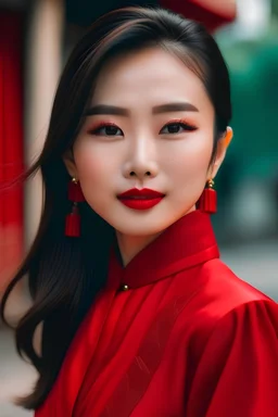 Asian women in red