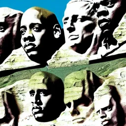 Jayz and Tupac and Notorious BIG and Eminem Faces on Mount Rushmore by Dali