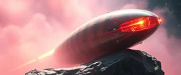 space ship, shiny bright slug, interdimensional twister, rock against colored spaced fog