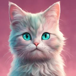 A delightful and adorable cartoon illustration featuring a cute mint-colored cat against a charming pink background, (delightful illustration:1.4), (adorable cartoon cat:1.5), (charming pink background:1.3), (expressive mint hues:1.2), inspired by the styles of cute cartoon artists, trending on ArtStation, Intricate, Sharp focus, vibrant lighting, (whimsical:1.4), (playful ambiance:1.3), (lush fur details:1.5), Cartoon, Masterful, Captivating, High Detail, Cinematic view